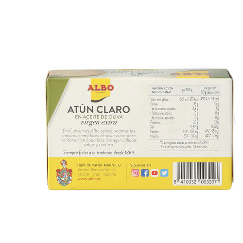 ATUN CLARO EN ACEITE DE OLIVA VIRGEN EXTRA ALBO 112g image number