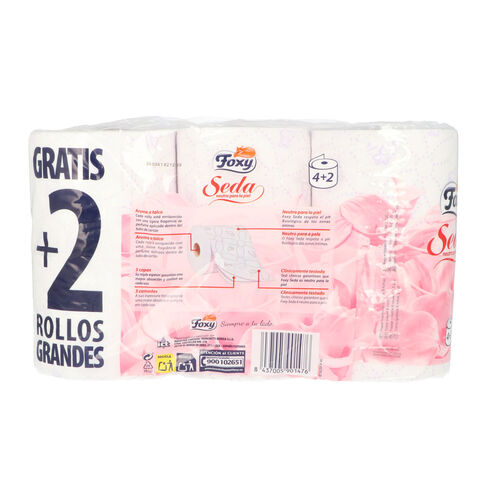 PAPEL HIGIENICO SEDA 3 CAPAS FOXY 4 + 2uds image number