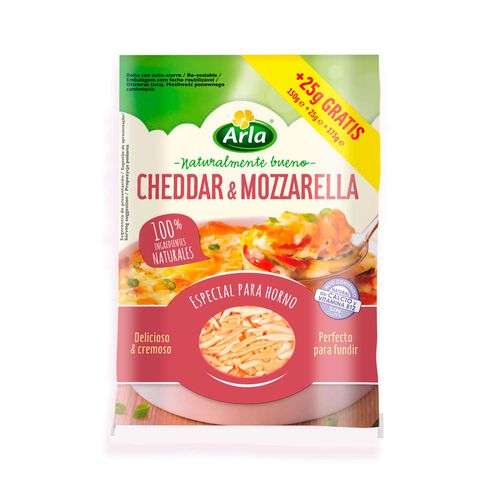 QUESO RALLADO DE CHEDDAR Y MOZZARELLA ARLA 150g image number